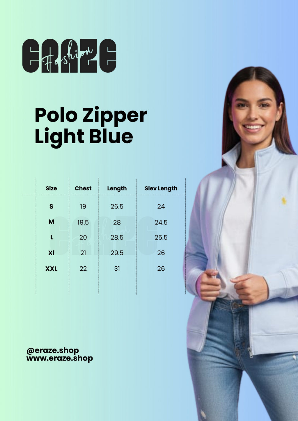 Polo Unisex Light Blue Zipper