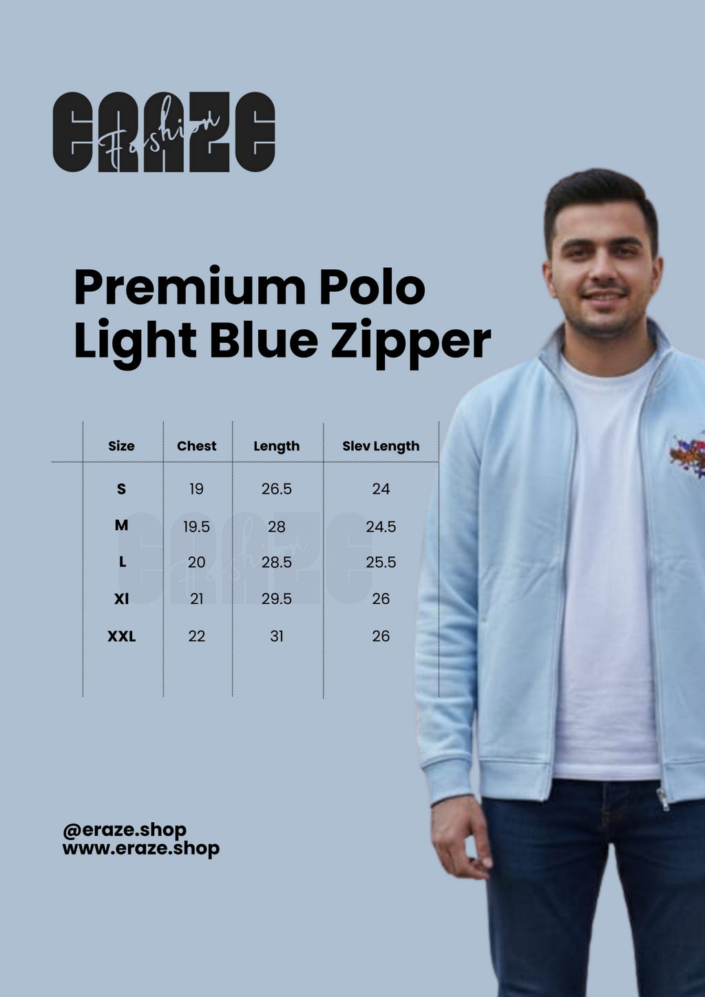 Premium Polo Unisex Light Blue Zipper