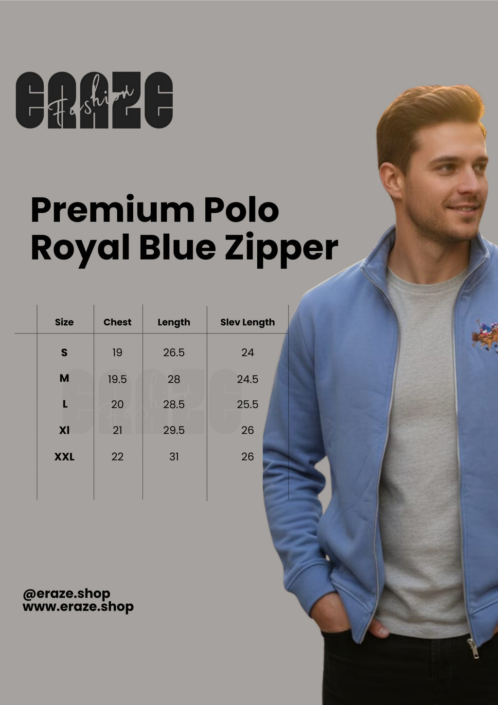 Premium Polo Unisex Royal Blue Zipper