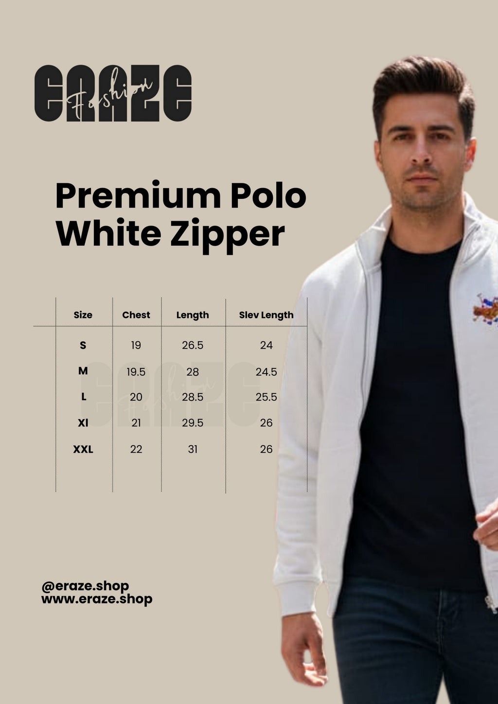 Premium Polo Unisex White Zipper