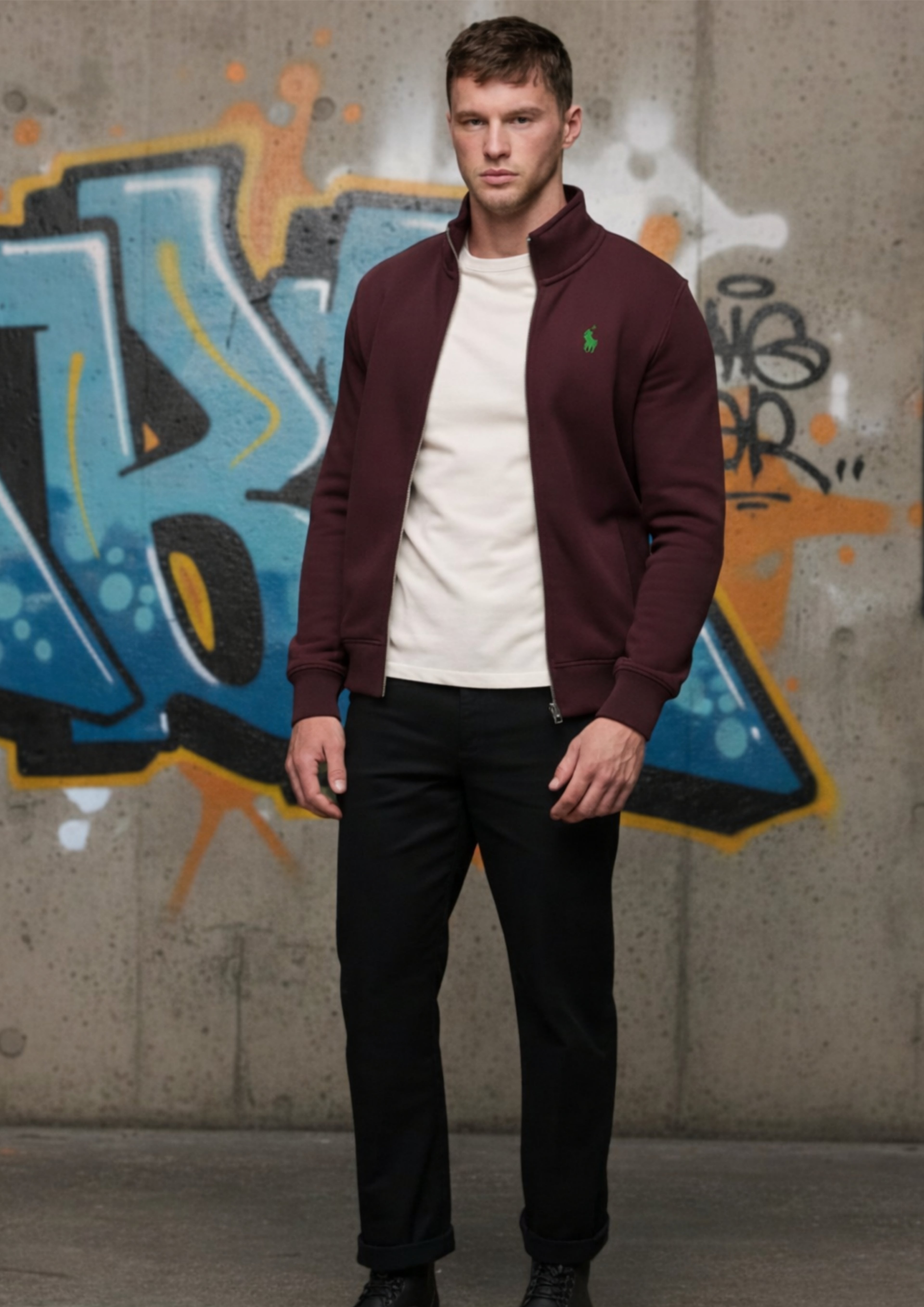 Polo Unisex Maroon Zipper