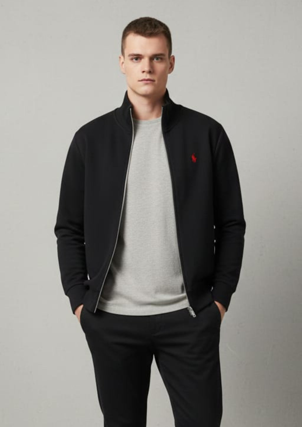 Polo Unisex Black Zipper