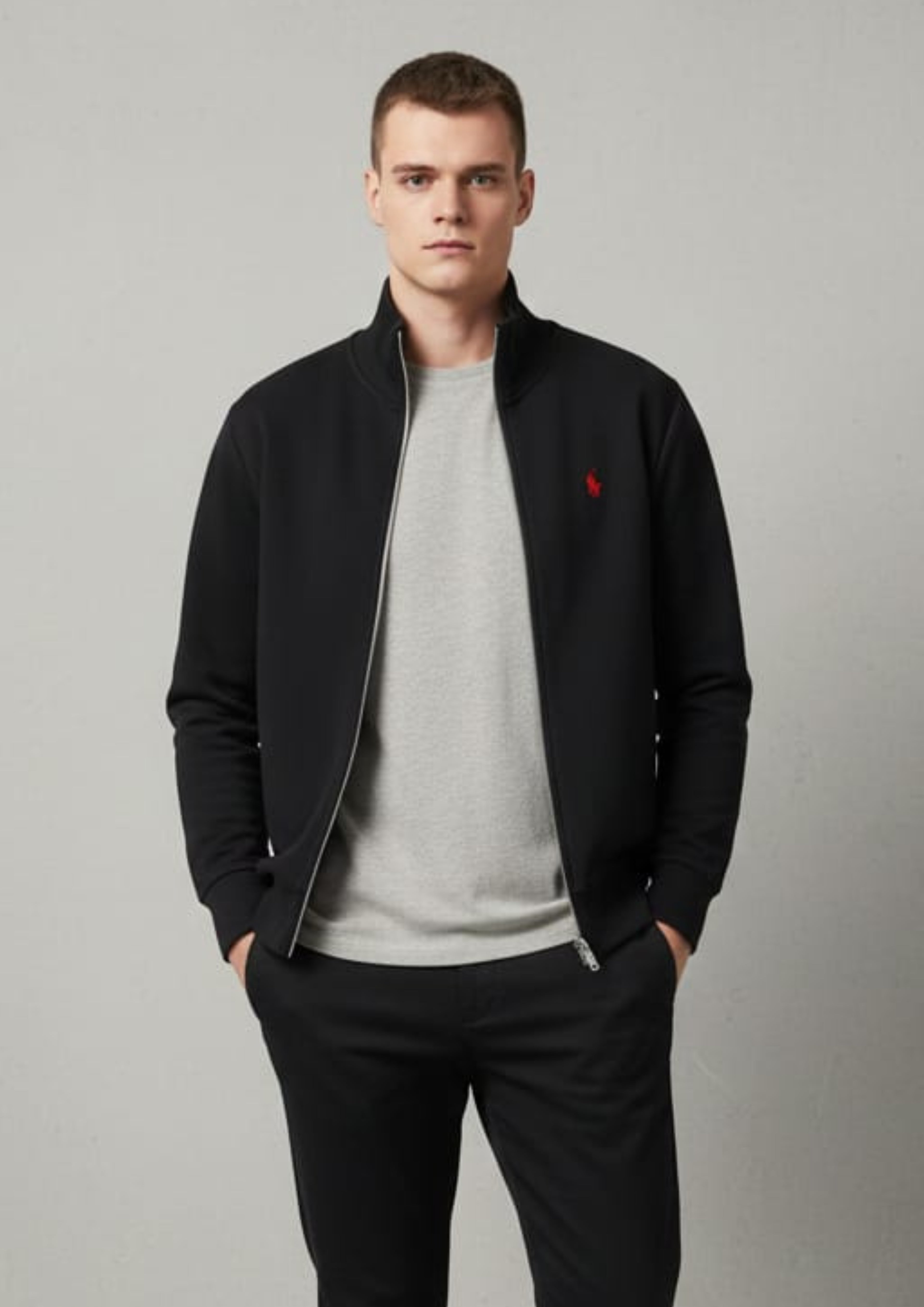 Polo Unisex Black Zipper