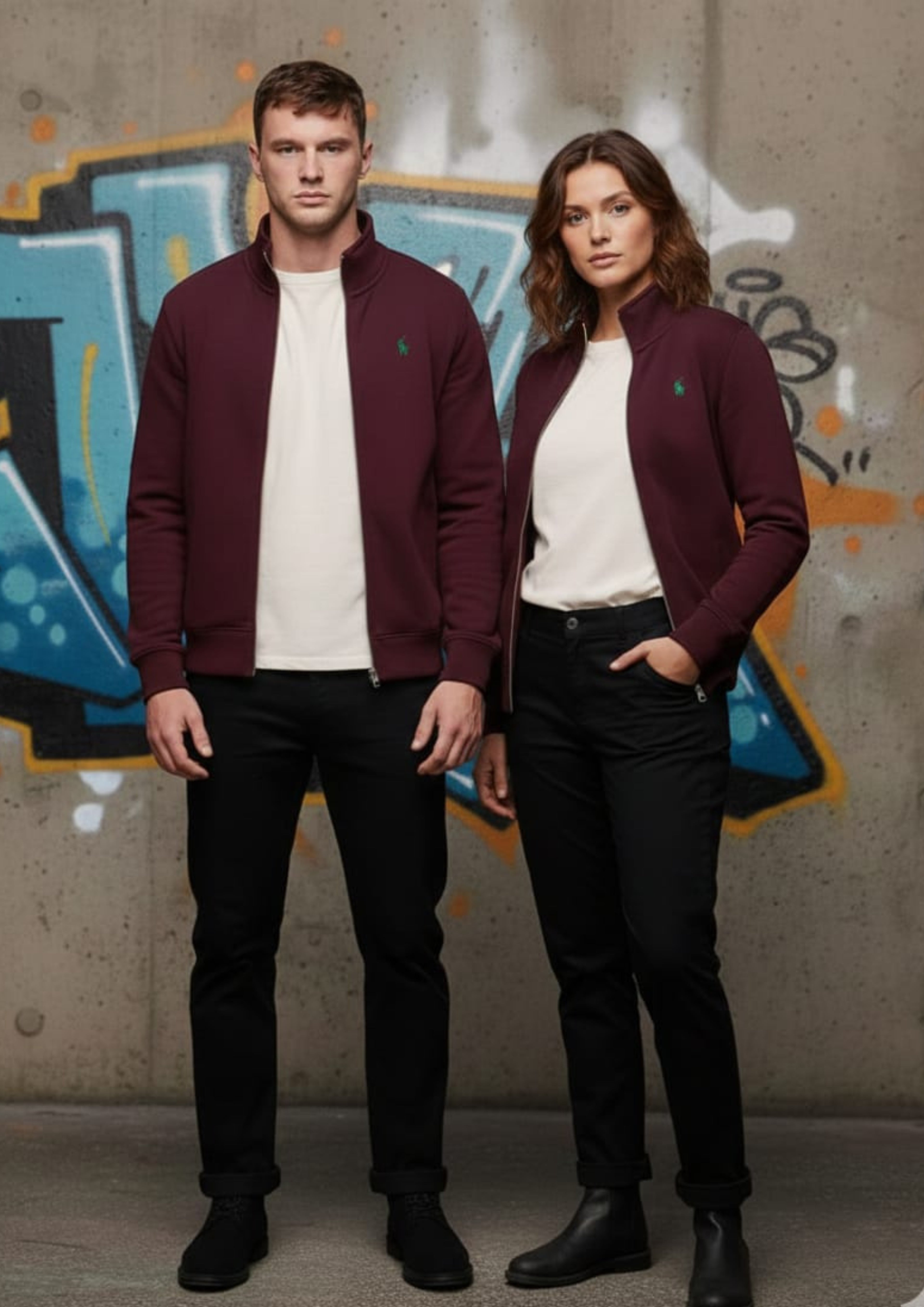 Polo Unisex Maroon Zipper