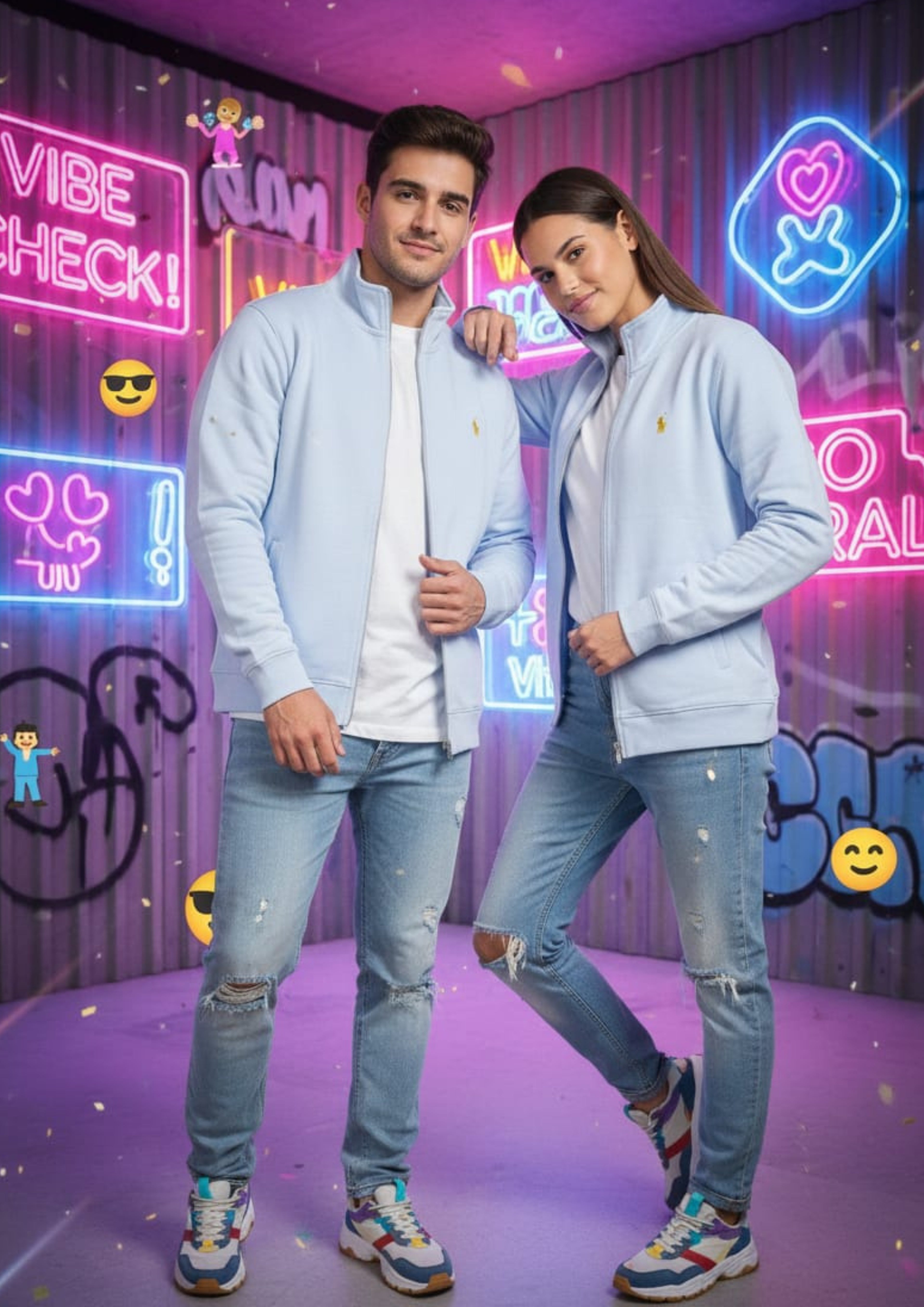 Polo Unisex Light Blue Zipper