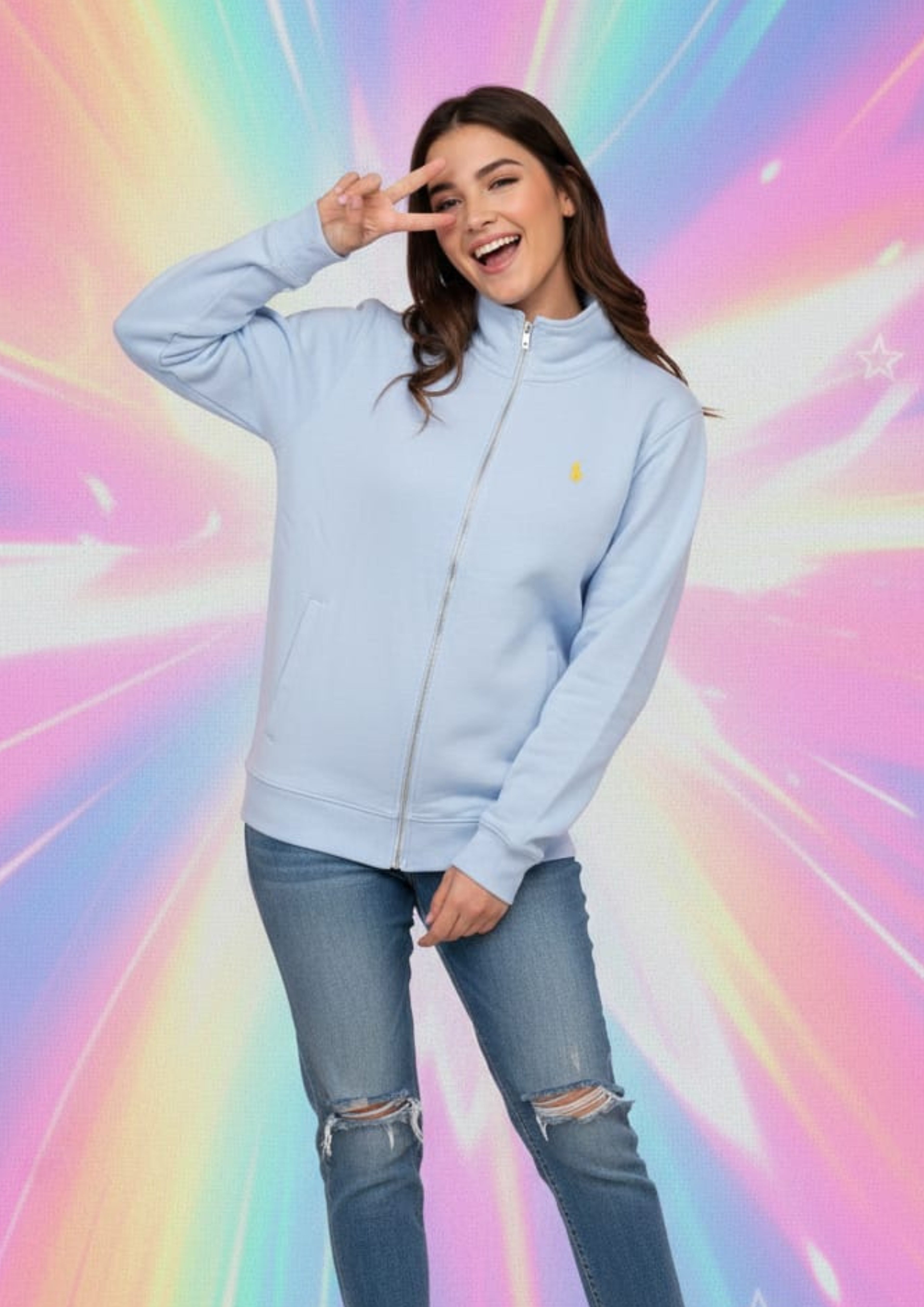 Polo Unisex Light Blue Zipper