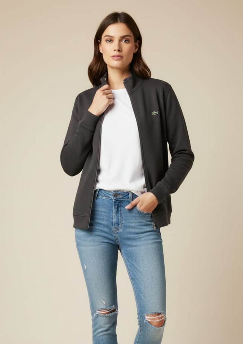 Lacoste Unisex Charcoal Zipper